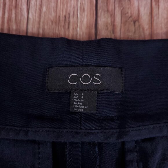 COS Womens Size 4 High Waist Belted Cropped Tapered Pants Navy Blue Minimalist - Picture 10 of 12